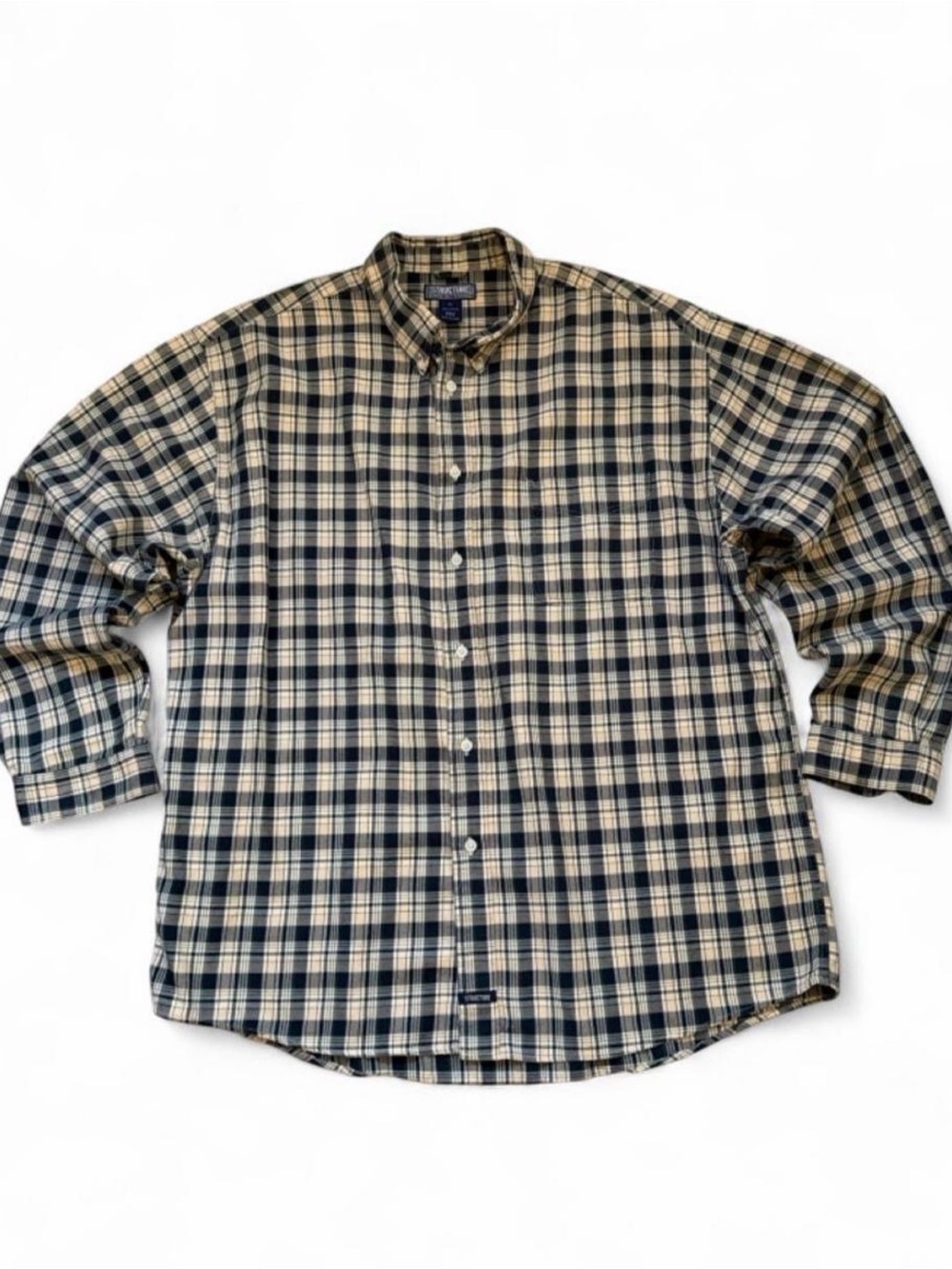 Structure Men’s Navy and Beige Plaid Button-Down Shirt